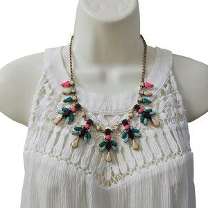 J. Crew Multicolor Statement Necklace Gold Tone with Crystal Accents